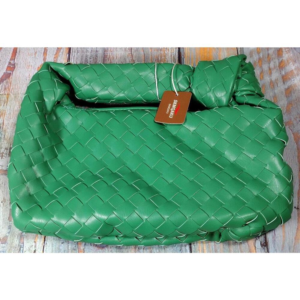 SKMQAKU - Knoted Woven Handbag Pull Zipper Closure - GREEN - NEW in box‎
